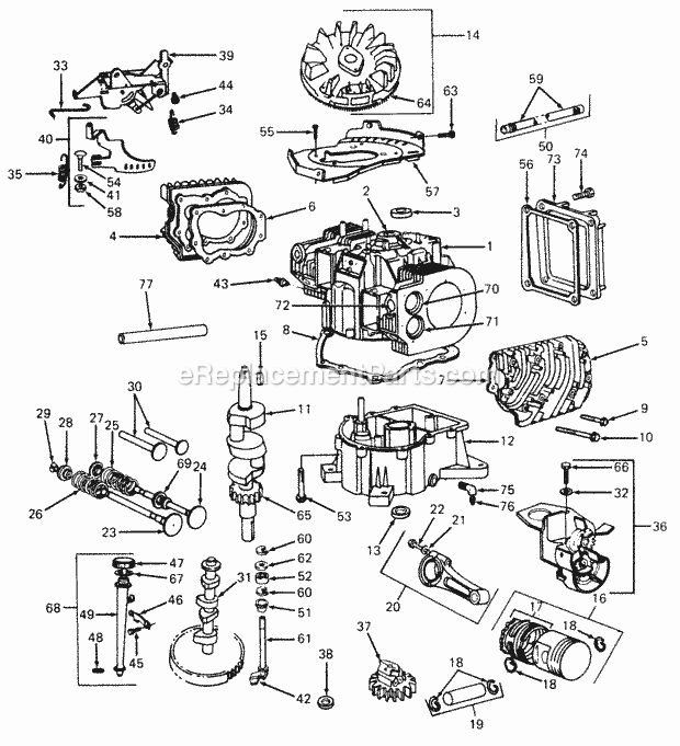 Engine -16 Hp B&s- -Electric Start Diagram and Parts List for 1610 135-393-100, 135-393-399, 0350042U, 136-393-1 Cub Cadet Lawn Mower